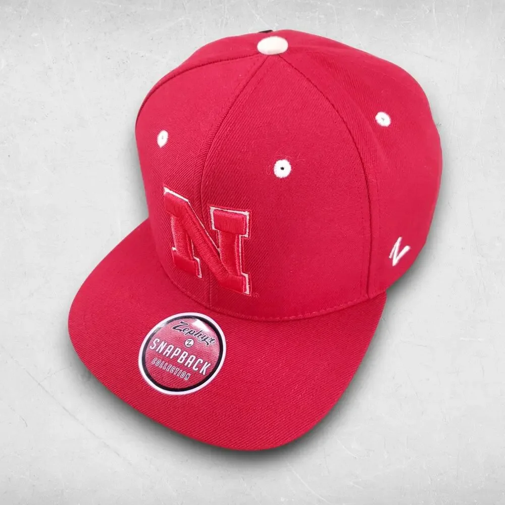 NWT Nebraska Huskers Red Snapback Cap 3D Embroidered Zephyr Sportswear College